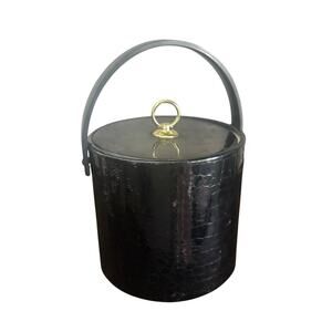 Vintage 1970 Black Faux Croc Ice Bucket with Handle – Mid-Century Barware